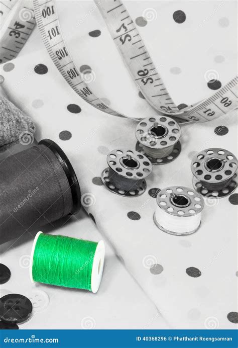 Green Thread Spool Sewing Utensils Gray Color Stock Photo Image Of