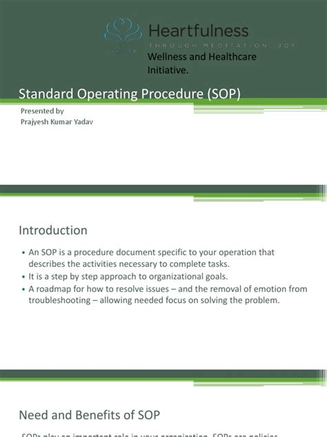 Standard Operating Procedure Sop Wellness And Healthcare Initiative Technology Business