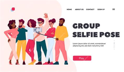 Premium Vector Group Selfie Pose Landing Page Template Friends Taking Selfie Diverse People
