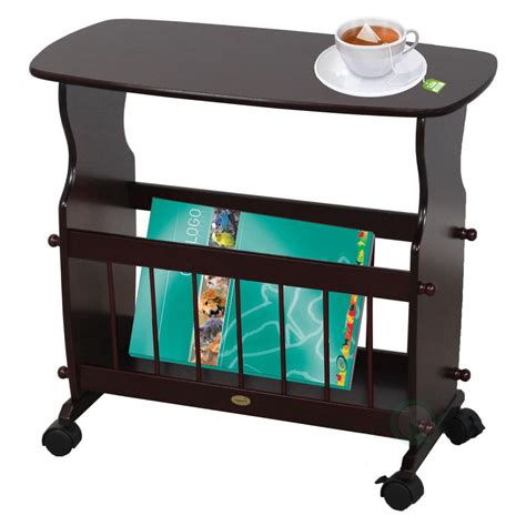 High Wooden Magazine Rack Table With Rolling Casters 24length X 13