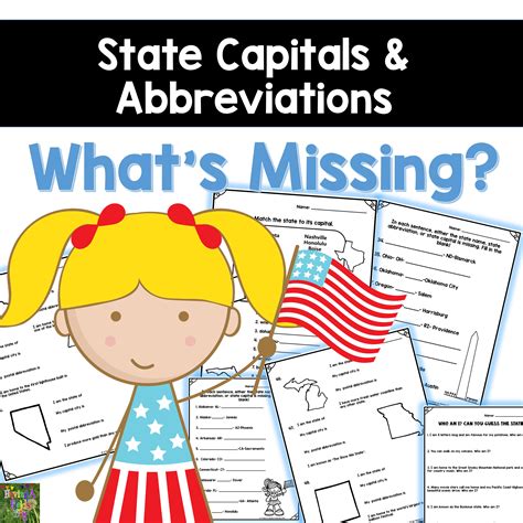 Usa State Capitals And Abbreviations Memorization Practice Worksheets