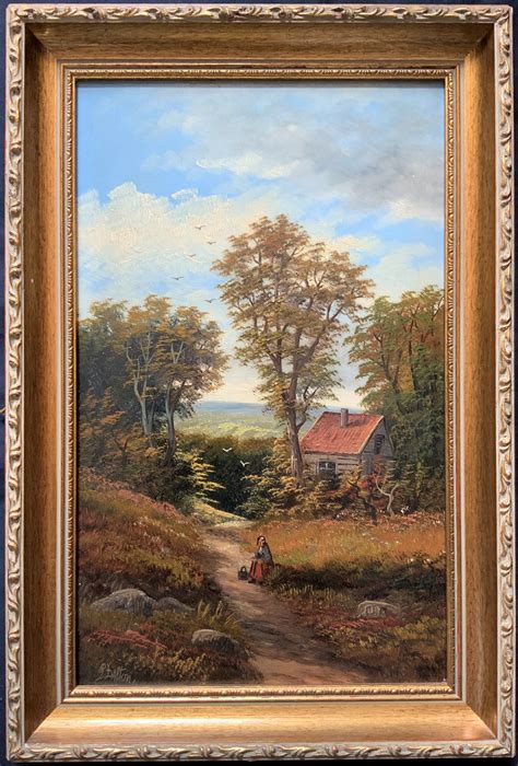 Fine Original Early 20thc Antique Country Cottage Landscape Oil