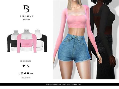Square Neckline Long Sleeve Crop Top By Bill Sims At Tsr Sims 4 Updates