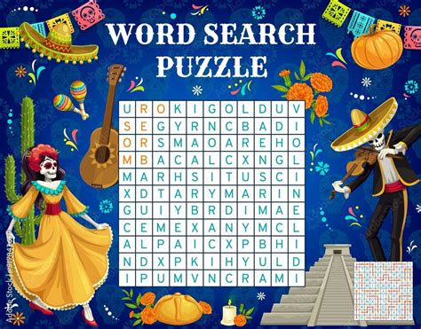 Mexican Dia De Los Muertos Day Of Dead Holiday Word Search Puzzle Game