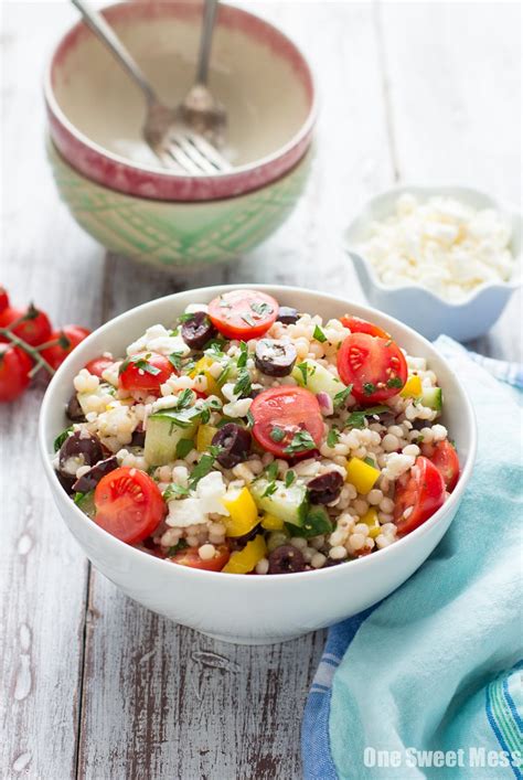 Check spelling or type a new query. Greek Israeli Couscous Salad - One Sweet Mess