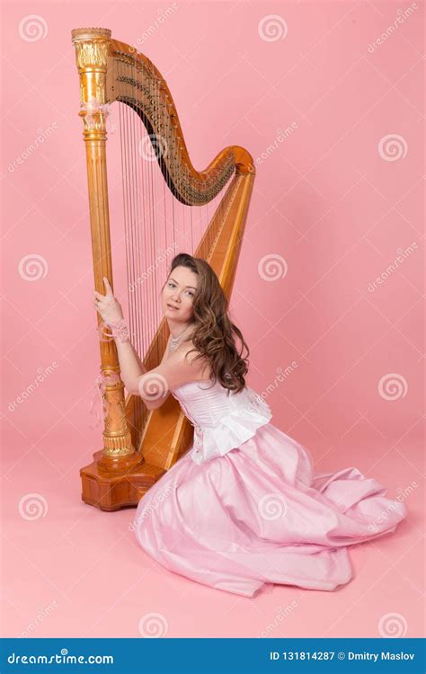 Portrait Of A Girl With A Harp Stock Image Image Of Caucasian String