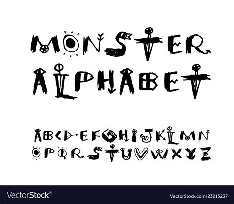 Hand Drawn Funny Monster Alphabet Isolated Letters Doodle Fontvector