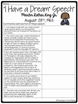 I Have A Dream Worksheet