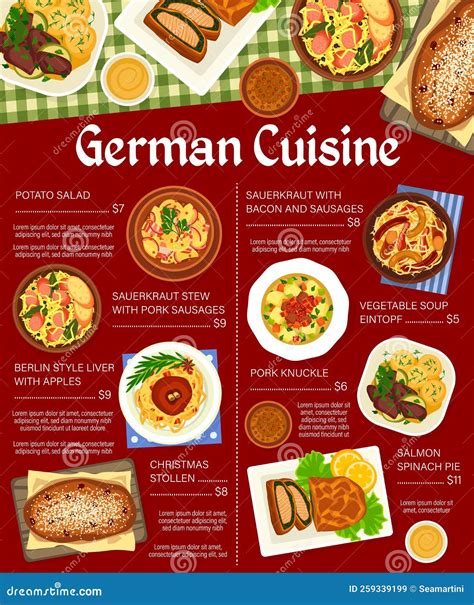 German Cuisine Restaurant Menu Page Template Stock Image Image Of