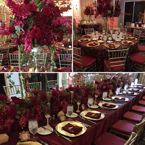 burgundy floral decor for a phantom theme bridal or quince event created by terra flowers