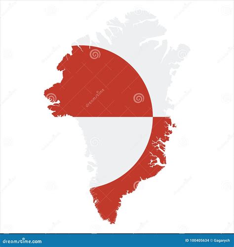 Greenland High Resolution Map With National Flag Stock Vector