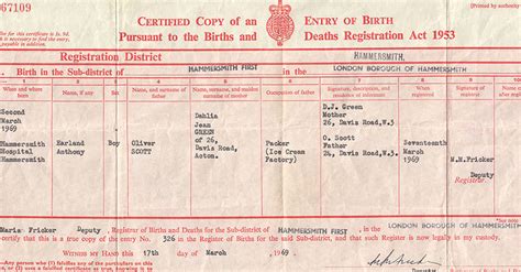 United Kingdom Birth Certificate 1969