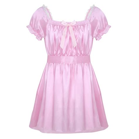 Buy Acsuss Men S Satin Frilly Crossdressing Dress Lingerie Sissy Nightwear Underwear Online At