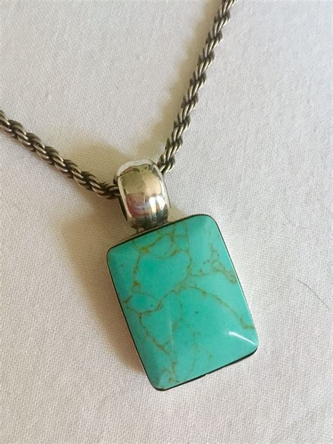 Vintage Mexican Sterling Silver Turquoise Pendant Large Etsy