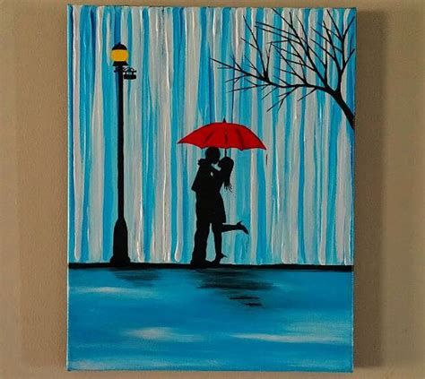 Couple In Rain Paintingcouple Kissing In The Rain Wall Artcouple With