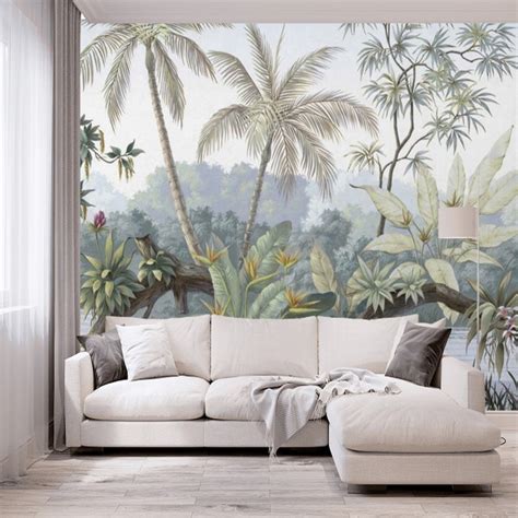 Tropical Wallpaper Mural Removable Jungle Wall Mural Peel And Etsy