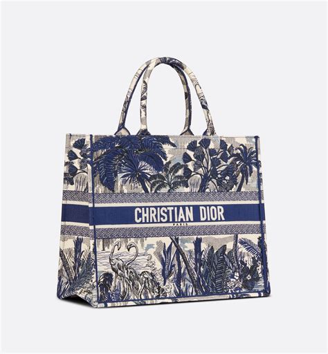 Dior Book Tote Bag In Blue Palm Tree Toile De Jouy Embroidery The Art