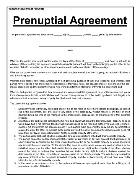 printable 30 prenuptial agreement samples and forms ᐅ templatelab prenuptial agreement template