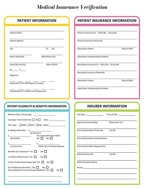 Printable Medical Insurance Verification Form Printable Forms Free Online