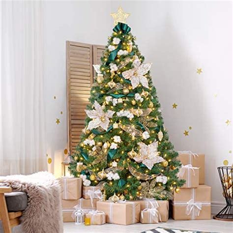 Wbhome 6ft Pre Lit Artificial Christmas Tree With Ornaments Champagne