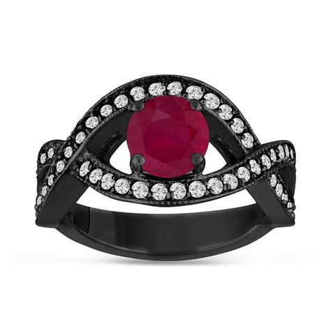 Unique Ruby Engagement Ring Ruby And Diamonds Wedding Ring 14k Black