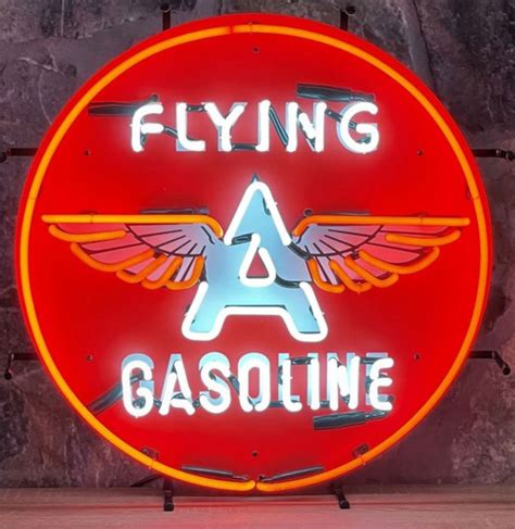 Flying A Gasoline Neon Verlichting Met Achterplaat 65 X 65 Cm