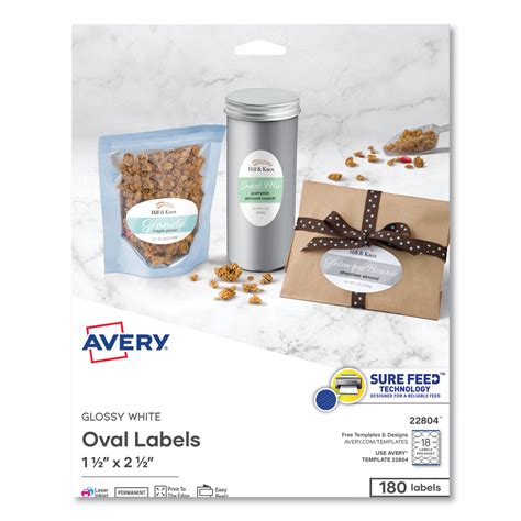 Avery Oval Labels With Sure Feed And Easy Peel 15 X 25 Glossy White