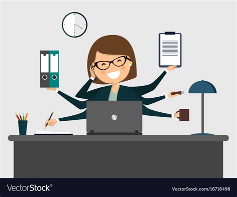 Busy Secretary Smiling With Laptop Royalty Free Vector Image