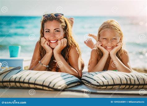 Mom And Daughter Posing At The Beach Stock Image Image Of Nature