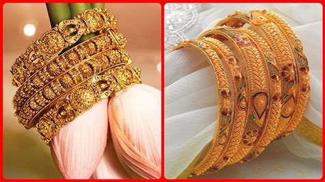 Latest Beautiful And Stylish Gold Bangle Set Designs With Weight Daily Wear Gold Bangles Youtube