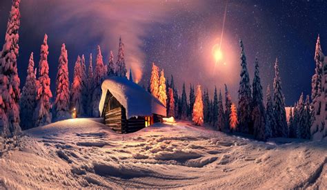 Nature Night Winter Snow Christmas Town Lights New Year Hd
