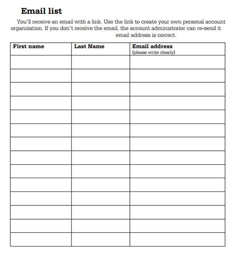 Printable Email Sign Up Sheet Template Printable Templates