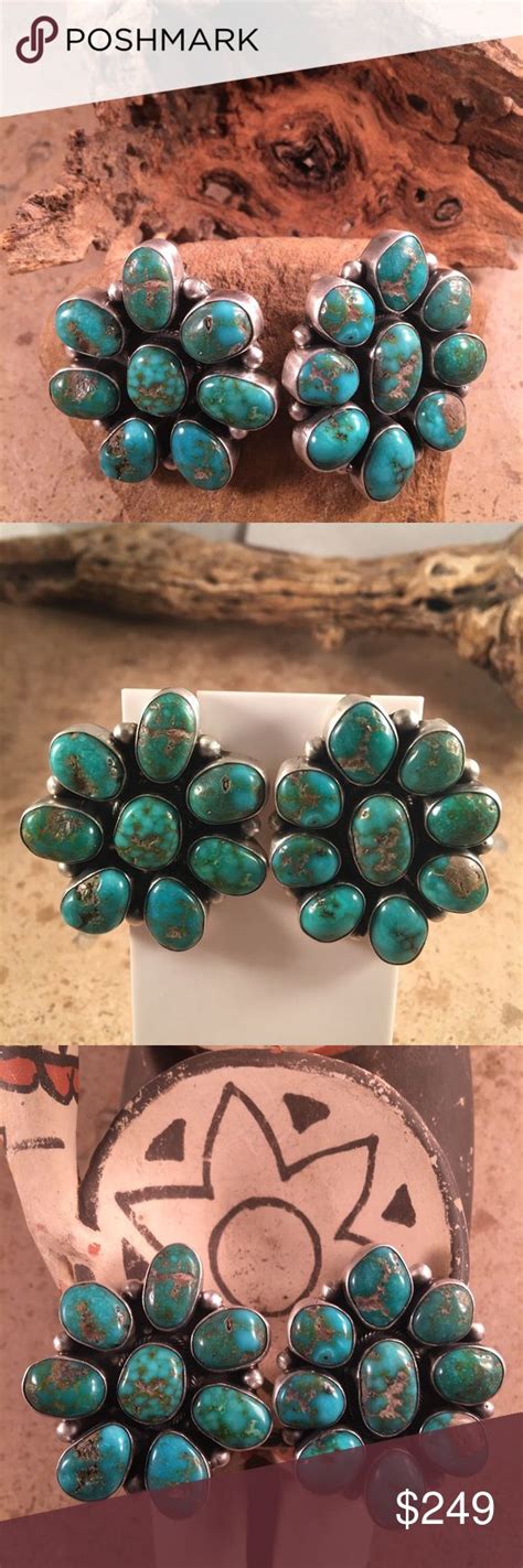 Navajo Royston Turquoise Cluster Post Earrings This Is A Pair Of