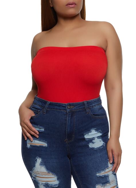 Plus Size Ribbed Seamless Tube Bodysuit