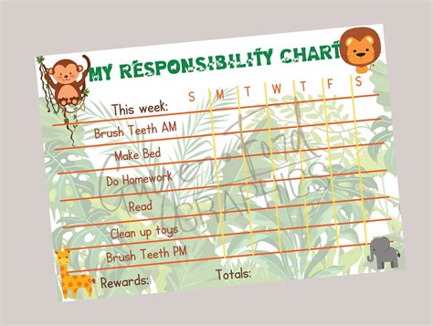 Jungle Animal Chore Chart For Kids Or Toddlers Editable Daily Etsy
