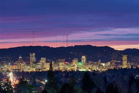 City Of Portland Oregon Skyline At Twilight Photograph By David Gn