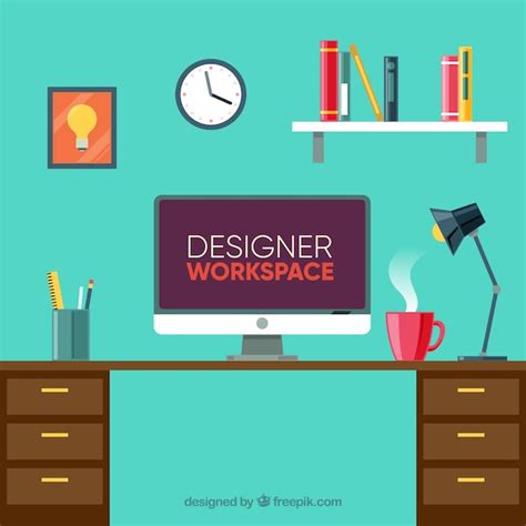 Free Vector Graphic Design Workspace Background With Desk And Tools