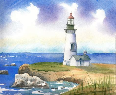Oregon Lighthouse Lighthouse Painting Lighthouse Art Watercolor