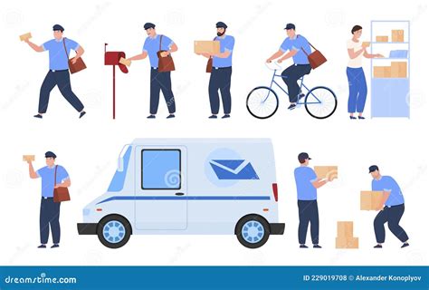 Collection Postman Delivery Parcel Vector Illustration Postal Workers