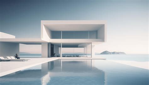 Luxury Residential Minimalist Villa With Pool And Ocean On Horizon