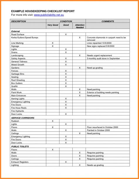 √ Free Printable Housekeeping Checklist Template Checklist Templates