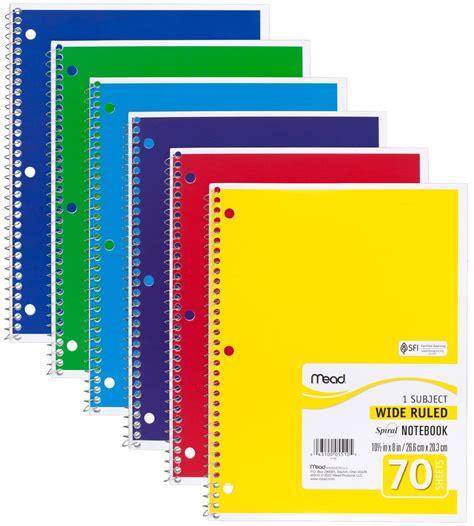 Mead Spiral Notebooks 1 Subject Wide Ruled Paper 70 Sheets 10 12