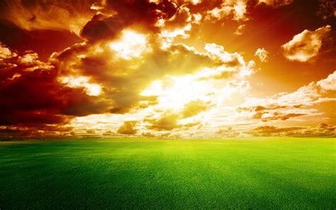 Download Wallpaper 3840x2400 Field Clouds Sky Sunset Horizon 4k