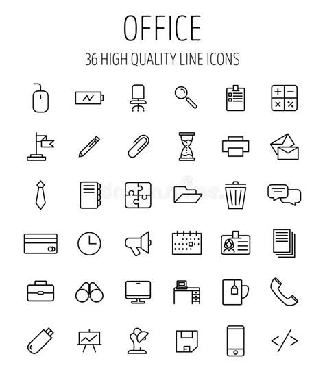 Set Of Office Icons In Modern Thin Line Style Stock Vector