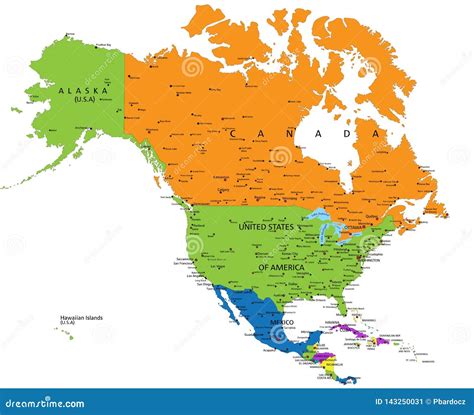 Mapa Pol Tico Colorido De Norteam Rica Con Capas Claramente Etiquetadas Separadas Ilustraci N