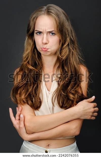 Portrait Sad Offended Girl Pouted Lips Stock Photo 2242076355