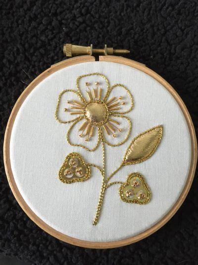 introduction to goldwork couched flower with padded leather gold work embroidery gold work