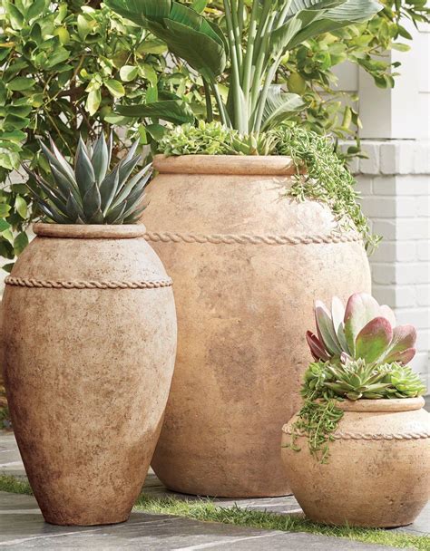 Rustic Grey Concrete Tall Indoor Planter Vase With Gold Leaf Design