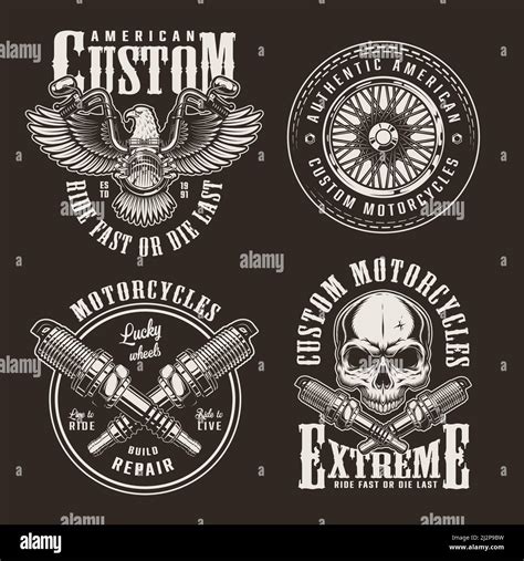 Vintage Custom Motorcycle Labels With Eagle Chopper Front View
