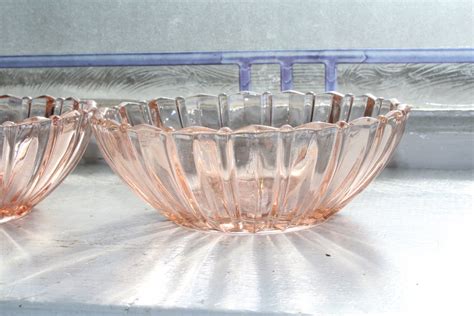 2 Pink Depression Glass Berry Bowls Fortune Pattern Vintage 1930s